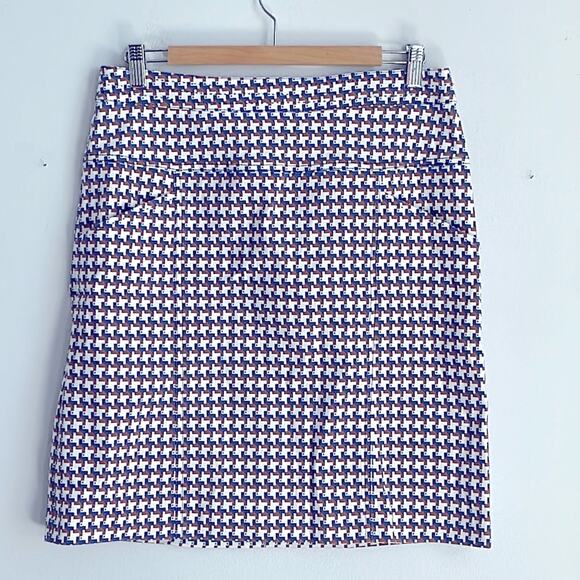 J. McLaughlin geometric houndstooth print patterned pencil skirt sz 8 - Picture 1 of 7